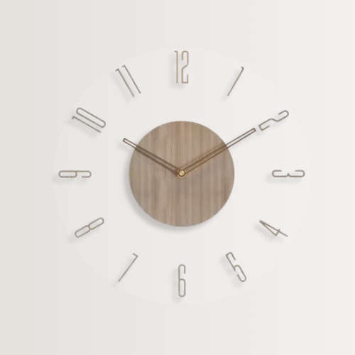 30cm Simple modern wall clock, frosted acrylic and wooden design, silent and tickless battery-powered wall clock, round simple decorative living room