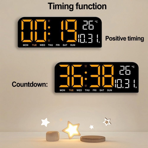 Horloge murale numérique moderne - 6 mois, affichage de la température/date/semaine, fonction mémoire horloge de bureau LED minimaliste (modèle