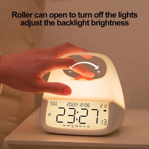 Night Light with Clock Digital Alarm Clock and Alarm Dimmable LED with Temperature/Humidity Sensor, Touch Control, Handheld Night Light