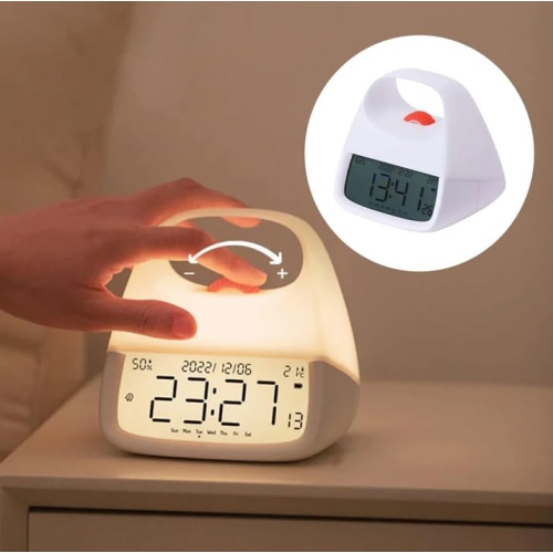 Night Light with Clock Digital Alarm Clock and Alarm Dimmable LED with Temperature/Humidity Sensor, Touch Control, Handheld Night Light