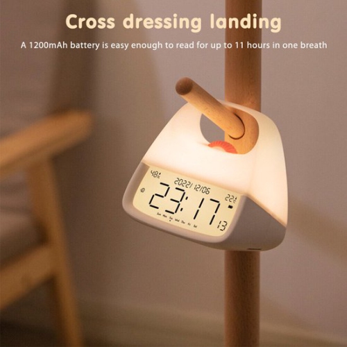 Night Light with Clock Digital Alarm Clock and Alarm Dimmable LED with Temperature/Humidity Sensor, Touch Control, Handheld Night Light