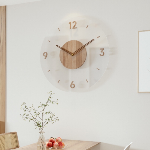 35cm simple modern wall clock, frosted acrylic and wooden design, silent and tickless battery-powered wall clock, round simple decorative living room