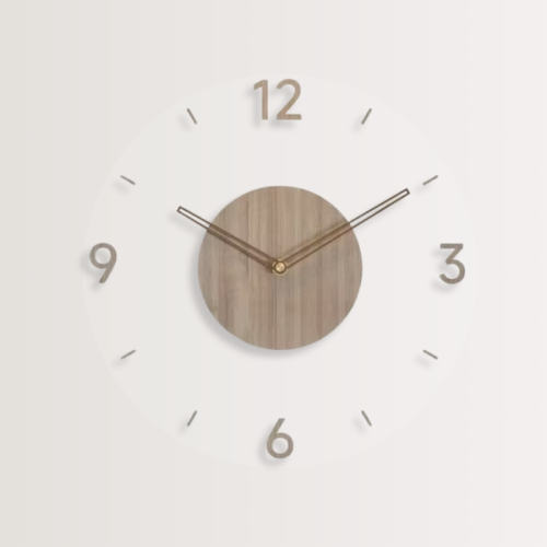 35cm simple modern wall clock, frosted acrylic and wooden design, silent and tickless battery-powered wall clock, round simple decorative living room