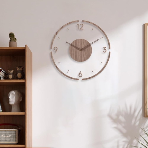 30cm Simple modern wall clock, frosted acrylic and wooden design, silent and tickless battery-powered wall clock, round simple decorative living room