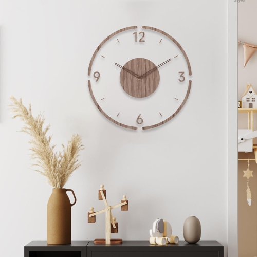 30cm Simple modern wall clock, frosted acrylic and wooden design, silent and tickless battery-powered wall clock, round simple decorative living room