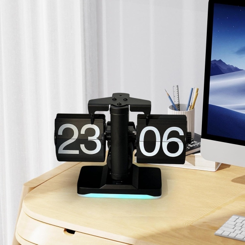 Retro Automatic Page-Turning Desk Clock with Ambient Light - Stainless Steel/PP Construction, Silent Flip Mechanism, Perfect for Office/Bedroom Decor