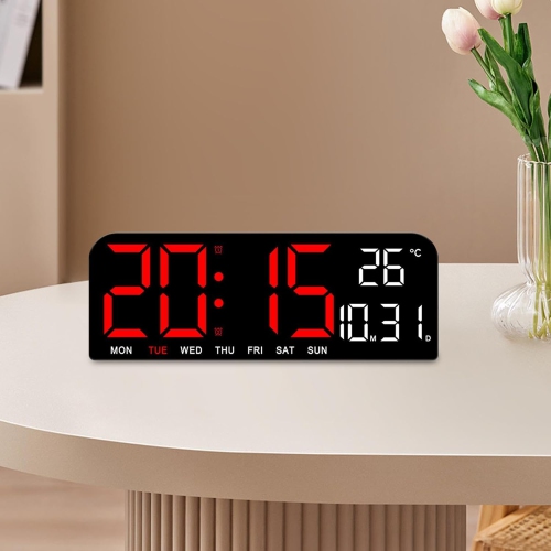 White multifunctional LED wall clock - HD display, adjustable brightness and temperature display, automatic dimming, dual alarm clock(Plug-in Model)