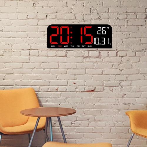 White multifunctional LED wall clock - HD display, adjustable brightness and temperature display, automatic dimming, dual alarm clock(Plug-in Model)