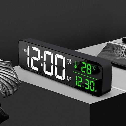 Smart Digital Alarm Clock - Auto-Dimming Mirror Display, 40 Music Options, Dual Alarms, Temperature and Date Multi-Function Plug-In Clock