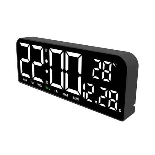 Black digital clock - dual alarm clock, adjustable brightness and temperature display, suitable for home/office/kitchen Minimalist LED desktop