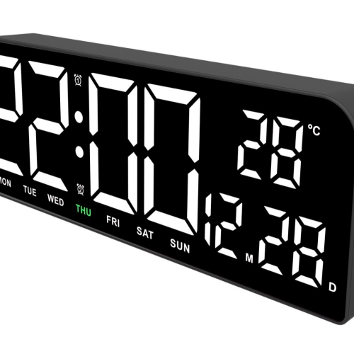Black digital clock - dual alarm clock, adjustable brightness and temperature display, suitable for home/office/kitchen Minimalist LED desktop