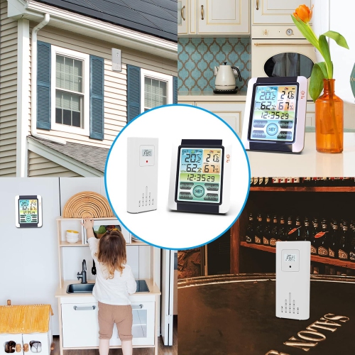 Thermomètre et hygromètre intérieur et extérieur sans fil, horloge météo à écran couleur LEDC, capteur étanche IPX4, alarme et mémoire max/min,