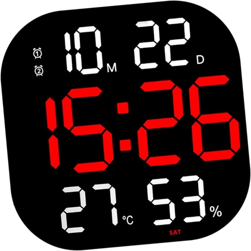 Horloge murale numérique sans fil - grand écran LED, avec télécommande, capteur de température et d'humidité, adapté aux personnes âgées