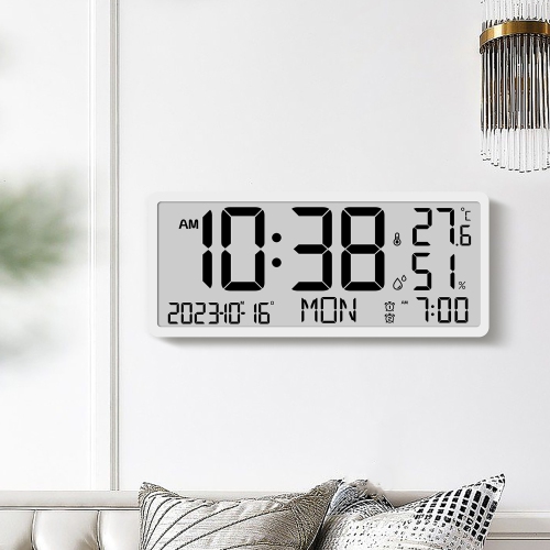Creative LCD multi-function wall clock living room clock time/temperature/date display simple modern alarm clock large screen digital wall clock