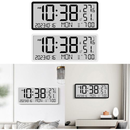 Creative LCD multi-function wall clock living room clock time/temperature/date display simple modern alarm clock large screen digital wall clock
