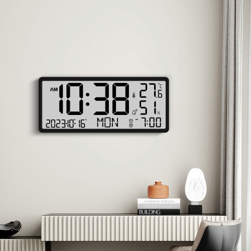 Creative LCD multi-function wall clock living room clock time/temperature/date display simple modern alarm clock large screen digital wall clock