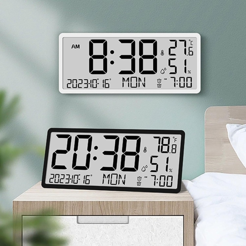 Creative LCD multi-function wall clock living room clock time/temperature/date display simple modern alarm clock large screen digital wall clock