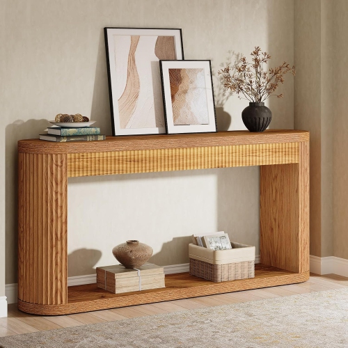 Tribesigns – Console cannelée de 63 po pour entrée, table de canapé en bois étroit derrière le canapé pour entrée, couloir et entrée