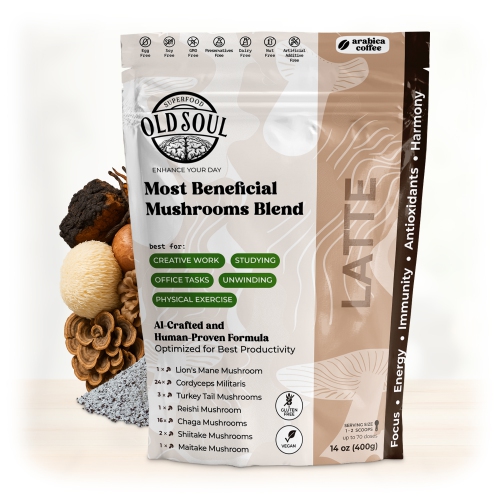 OS-MLT03 Mushroom Latte Blend | 7-Mushroom Formula | Arabica Coffee | Energy, Focus, Immunity | 14 oz