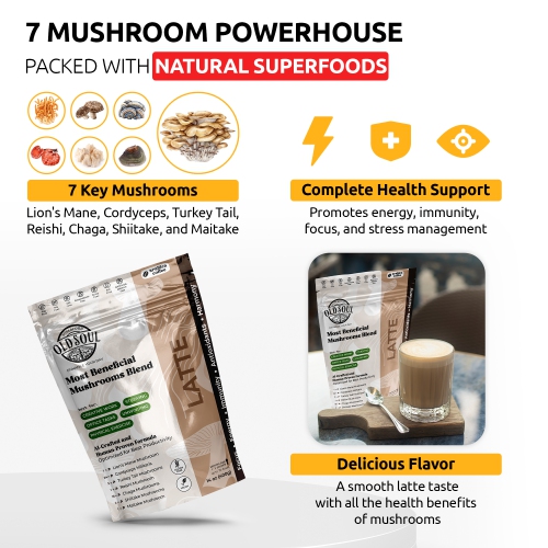 OS-MLT03 Mushroom Latte Blend | 7-Mushroom Formula | Arabica Coffee | Energy, Focus, Immunity | 14 oz
