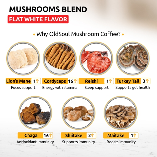OS-MFW05 Mushroom Flat White Blend | 7-Mushroom Formula | Arabica Coffee | Energy, Focus, Immunity | 14 oz