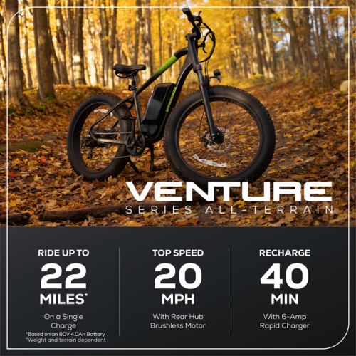 Greenworks 80V 750W Max Brushless Rear Hub Motor VENTURE Series 26” Fat Tire Electric Mountain Bike with Max Speed 20MPH, Tool Only