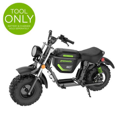 Greenworks 80V 1000W-Rated Power Brushless Rear Hub STEALTH Series 19'' Electric Mini-Bike with 25 MPH Sport Mode & 20 MPH ECO Mode, Tool Only