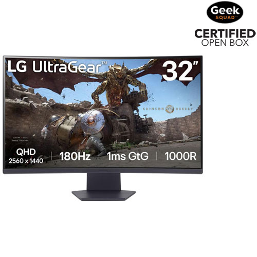 Open Box -LG UltraGear 32" QHD 1440p 180Hz 1ms GTG Curved VA LED FreeSync Gaming Monitor (32GS60QX-B) -Purple Grey
