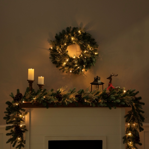 Pre-Lit Blue Spruce Artificial Christmas Garland - 9' x 14" - Clear