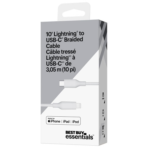 Best Buy Essentials 3m Braided USB-C to Lightning Cable (BE-MCA10CLW-C) - Only at Best Buy