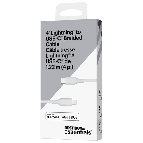 Best Buy Essentials 1.2m (3.9 ft.) Braided USB-C to Lightning Cable (BE-MCA4CLW-C) - Only at Best Buy
