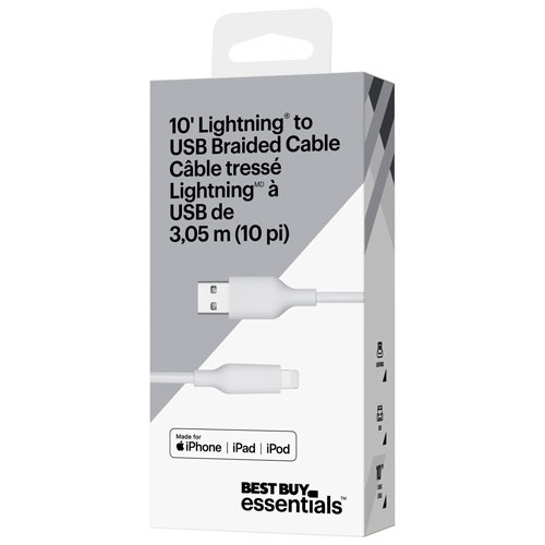 Best Buy Essentials 3m Braided USB-A to Lightning Cable (BE-MCA10ALW-C) - Only at Best Buy