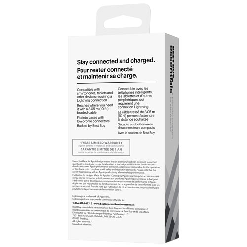 Câble tissé USB-A à Lightning de 3 m (9,8 pi) de Best Buy Essentials (BE-MCA10ALW-C) - Exclusivité Best Buy