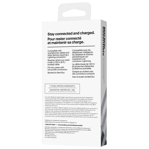 Câble tissé USB-A à Lightning de 1,8 m (5,9 pi) de Best Buy Essentials (BE-MCA6ALW-C) - Exclusivité Best Buy