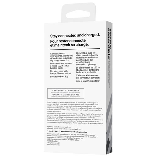 Câble tissé USB-A à Lightning de 1,2 m (3,9 pi) de Best Buy Essentials (BE-MCA4ALW-C) - Exclusivité Best Buy