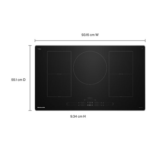 Surface de cuisson à induction Temp Cook à 5 éléments de 36 po de KitchenAid - Verre noir/Acier inoxydable