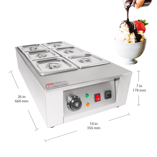 A-C2002-6 Chocolate Melting Machine | Home or Bakery Use | Stainless Steel | Manual Control | 6 Tanks | 110V