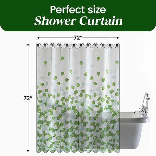 Canadian Linen Hookless Shower Curtains, 72"x72", Mildew Water Resistant Washable Polyester Bathtub Shower Curtains for Bathroom, Green Petals
