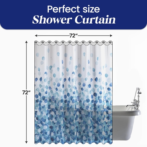 Canadian Linen Hookless Shower Curtains, 72"x72", Mildew Water Resistant Washable Polyester Bathtub Shower Curtains for Bathroom, Blue Petals