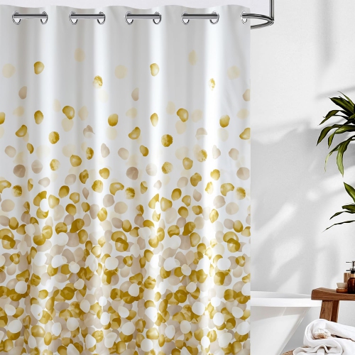 Canadian Linen Hookless Shower Curtains, 72"x72", Mildew Water Resistant Washable Polyester Bathtub Shower Curtains for Bathroom, Golden Petals