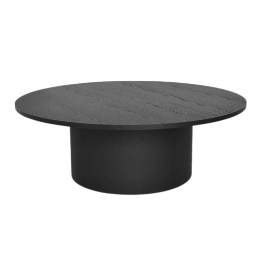 Image 1 of 7.. KOSSMAI Modern 40” Round Coffee Table with Drum Pedestal Base, Low Profile Center Table for Living Room Black