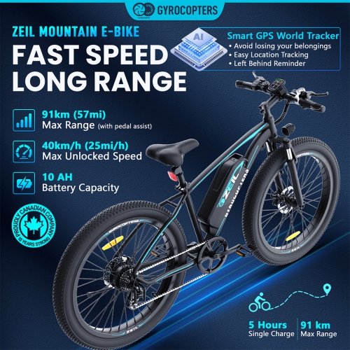 Vélo électrique de montagne à gros pneus ZEIL de Gyrocopters pour adultes avec moteur 500&nbsp;W | Pneus 27.5* 3” | Vitesse jusqu'à 40&nbsp;km/h |