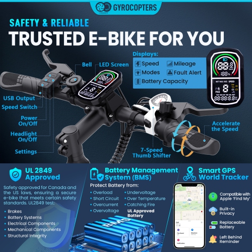 Vélo électrique de montagne à gros pneus ZEIL de Gyrocopters pour adultes avec moteur 500&nbsp;W | Pneus 27.5* 3” | Vitesse jusqu'à 40&nbsp;km/h |