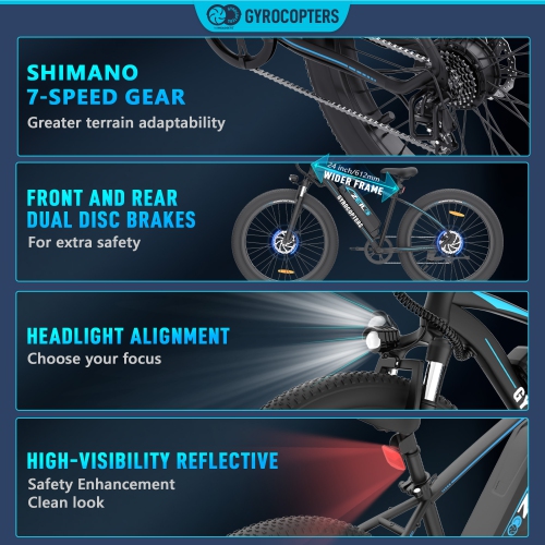 Vélo électrique de montagne à gros pneus ZEIL de Gyrocopters pour adultes avec moteur 500&nbsp;W | Pneus 27.5* 3” | Vitesse jusqu'à 40&nbsp;km/h |