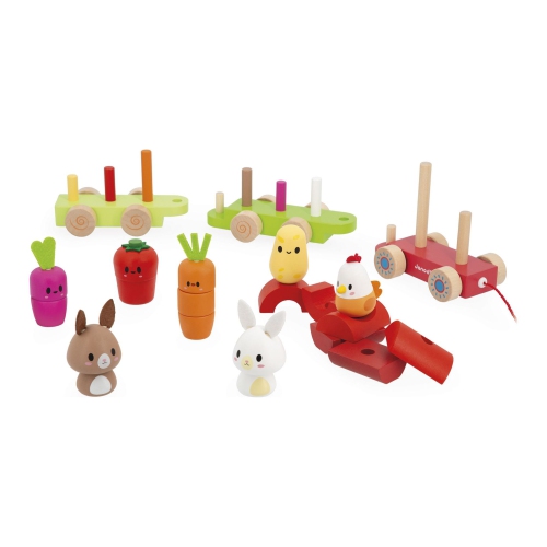 Janod Farm Pull-Along Train Wooden Toy Set