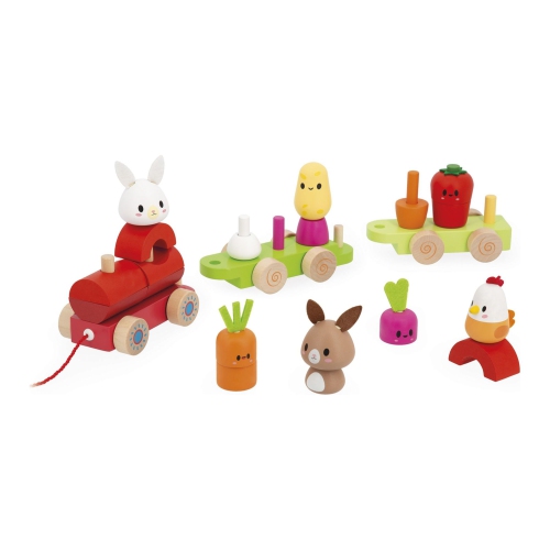 Janod Farm Pull-Along Train Wooden Toy Set