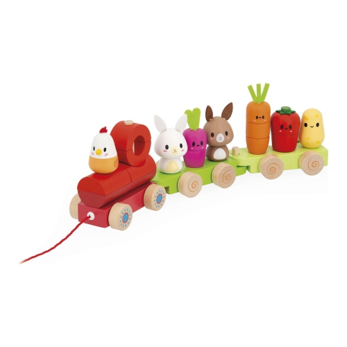 Janod Farm Pull-Along Train Wooden Toy Set