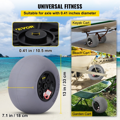 VEVOR 13" Beach Balloon Wheels, Replacement Sand Tires with 32" Stainless Steel Axle, TPU Cart Tires for Kayak Dolly, Canoe Cart and Buggy with Free