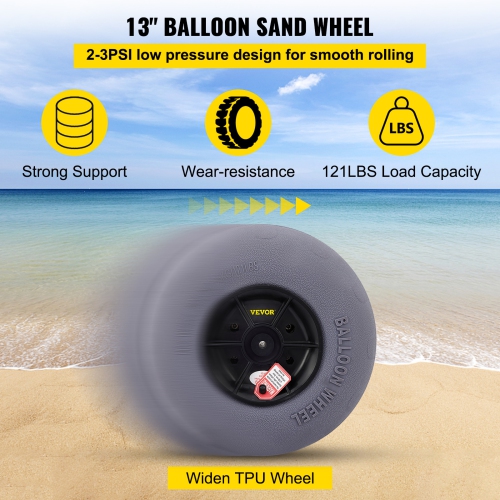 VEVOR 13" Beach Balloon Wheels, Replacement Sand Tires with 32" Stainless Steel Axle, TPU Cart Tires for Kayak Dolly, Canoe Cart and Buggy with Free