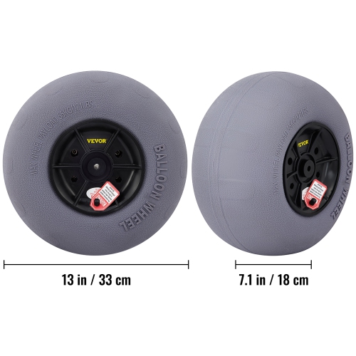 VEVOR 13" Beach Balloon Wheels, Replacement Sand Tires with 32" Stainless Steel Axle, TPU Cart Tires for Kayak Dolly, Canoe Cart and Buggy with Free